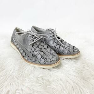 Remonte 40 EU 8.5 US Womens Gray / Silver Kennya Laser Cut Leather Oxford  Shoes
